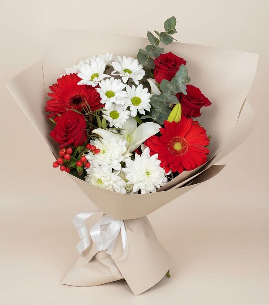 Букет цветов из: Розы, Хризантемы, Герберы и Лилии в Петровское